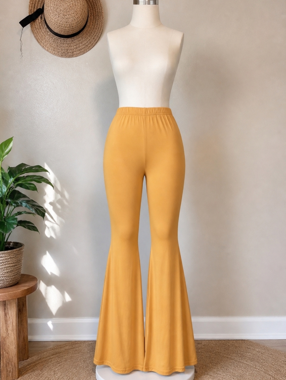 Fashion Nova Mustard Yellow Flare Pants XL Y2K Boho Festival Stretch High Waist